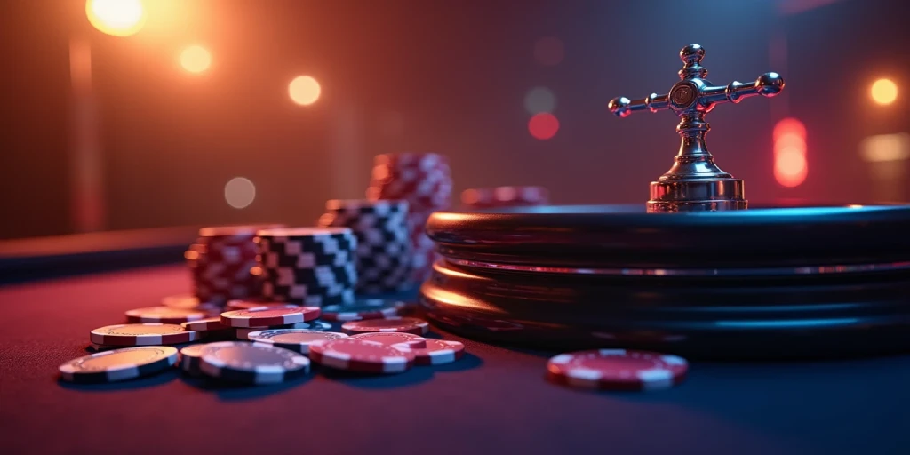 Poker table with casino roulette poker chips
